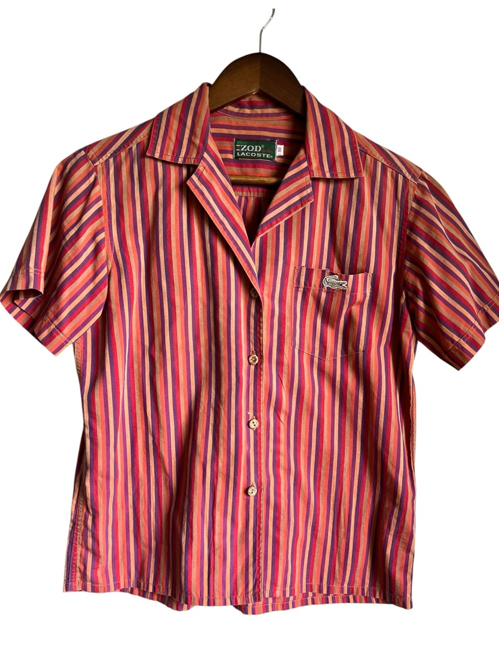 VTG Izod Lacoste Youth Size 10 Camp Shirt Pink Purple Stripe Short‎ Sleeve USA